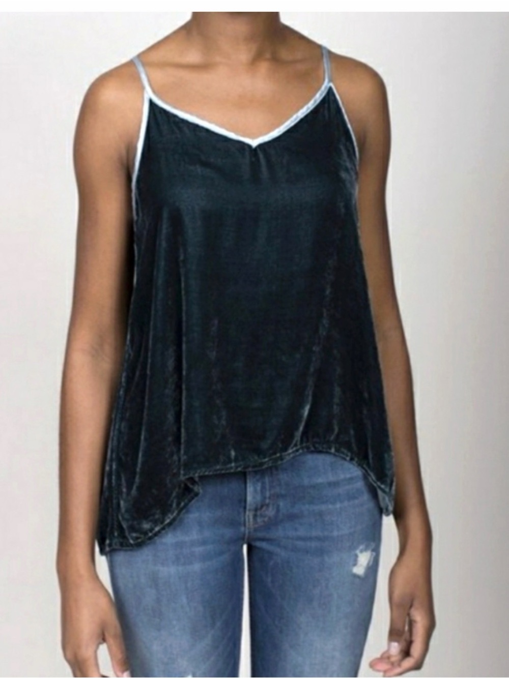 CP Shades Teal Velvet Burnout Silk Trim Tank Top   
Size M Boho Spring Party